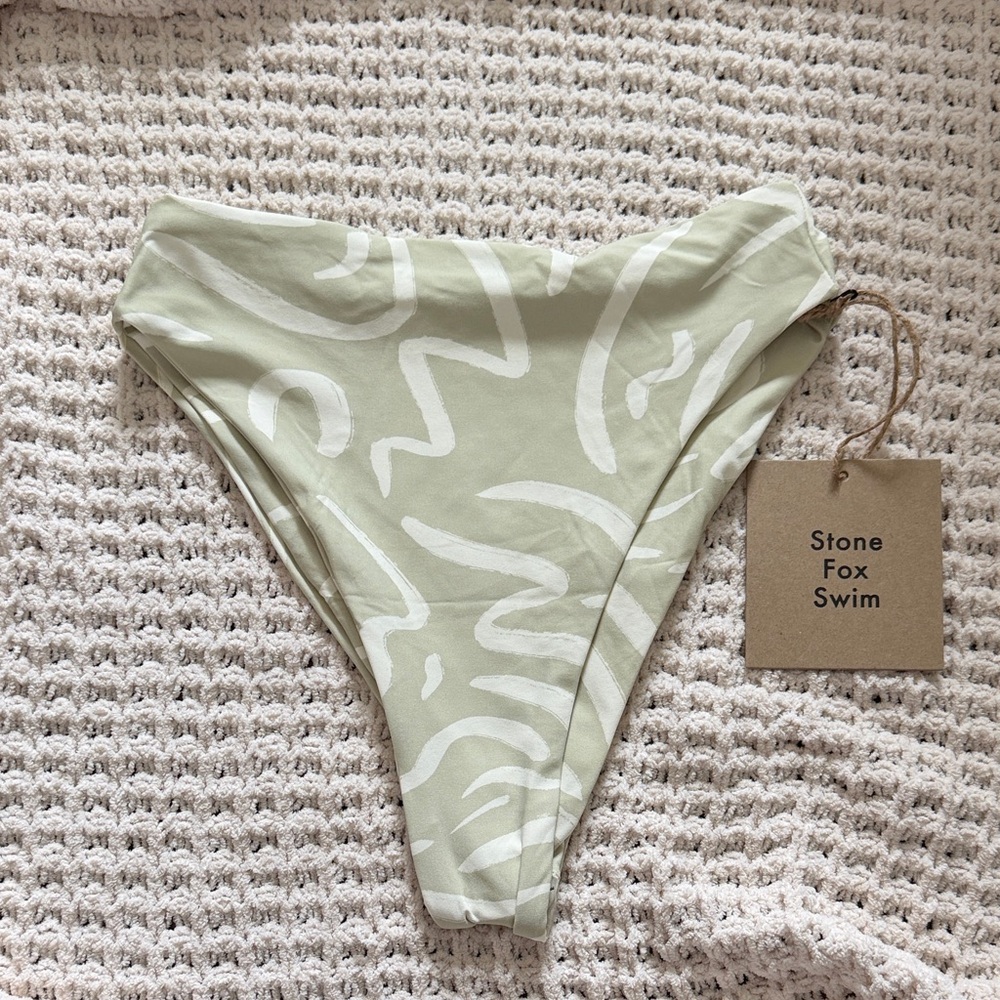 Stone Fox Swim Light Green and White Bikini Bottom